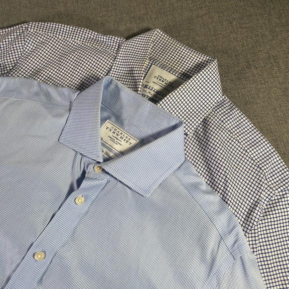 Lot of 2 Charles Tyrwhitt Blue Check Non Iron Tailored Fit Dress Shirt 16/33 - Picture 1 of 11